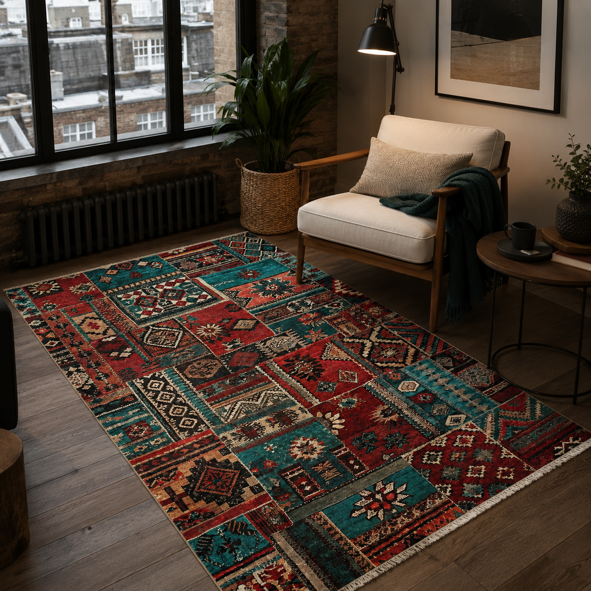 Tapis Ethnique Bordeaux Lavable Gabrielle, vue 8