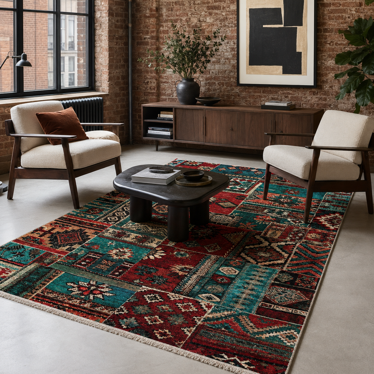 Tapis Ethnique Bordeaux Lavable Gabrielle, vue 9