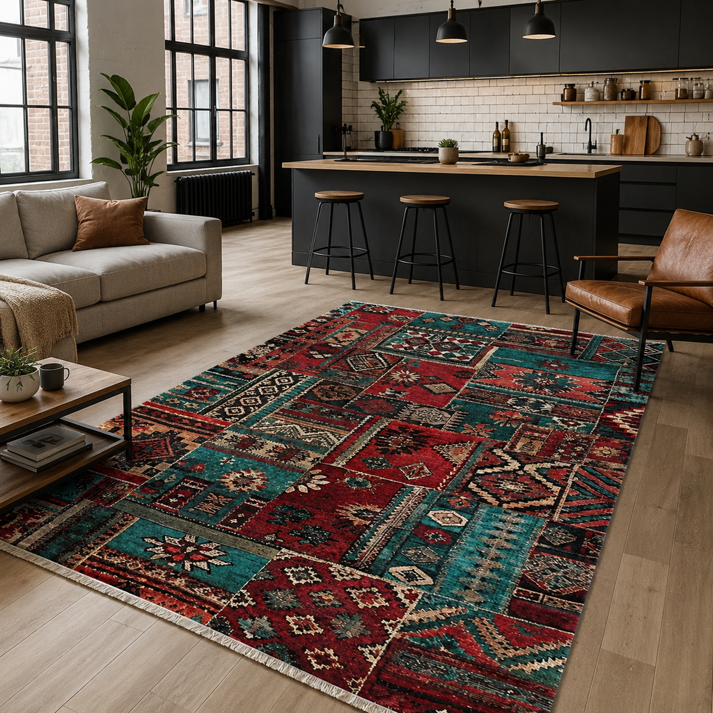 Tapis Ethnique Bordeaux Lavable Gabrielle, vue 10