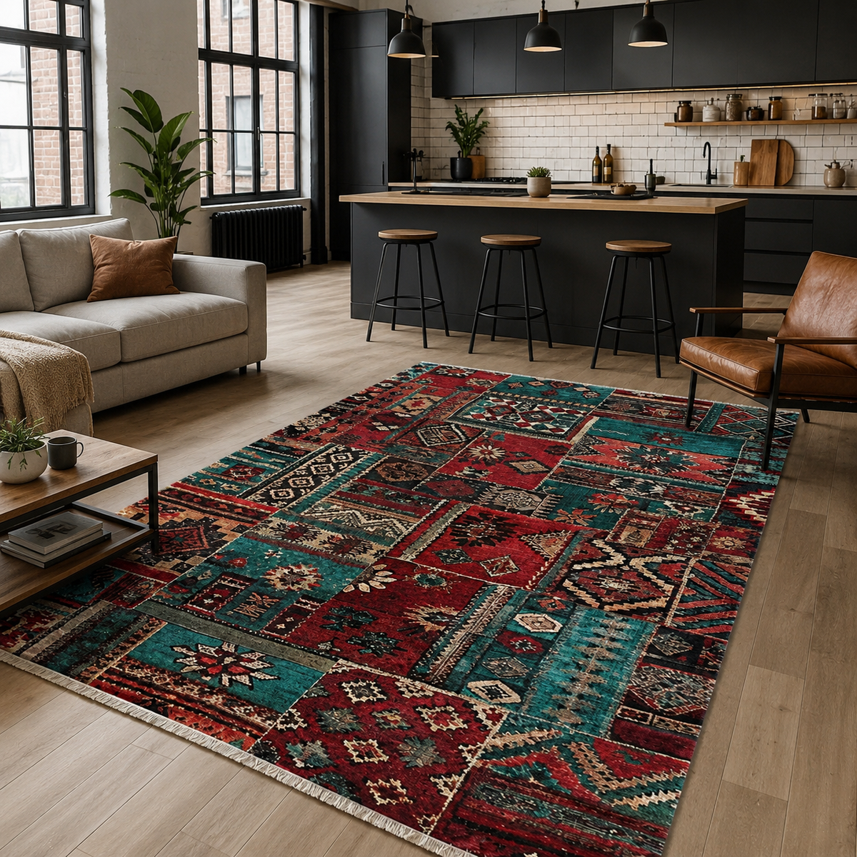 Tapis Ethnique Bordeaux Lavable Gabrielle, vue 10
