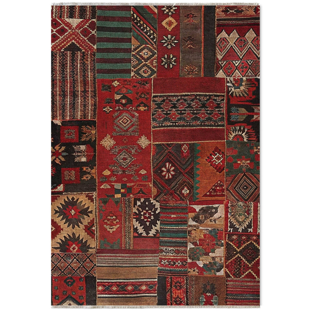 Détail du motif du tapis ethnique bordeaux lavable Sasha