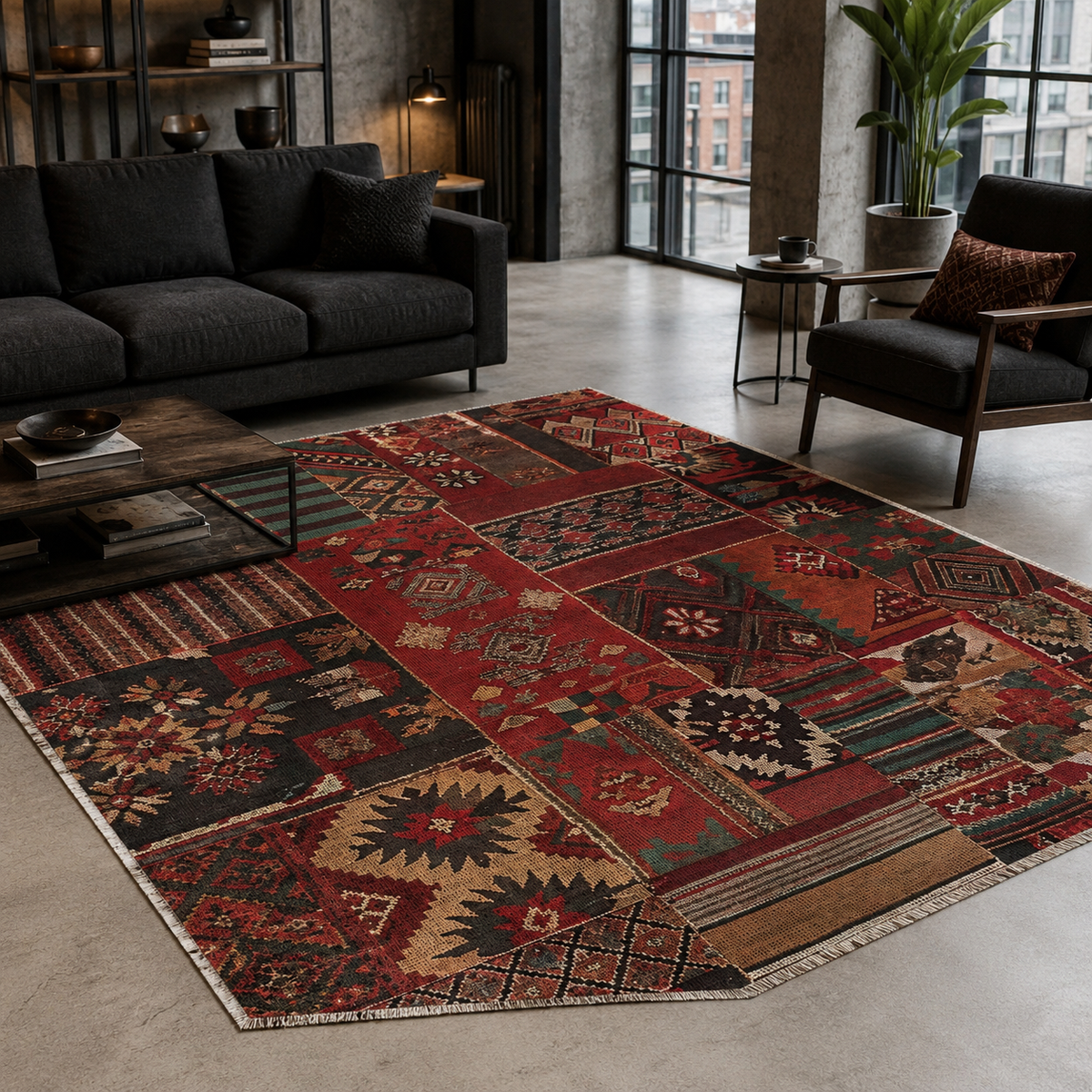 Tapis Ethnique Bordeaux Lavable Sasha, vue 4