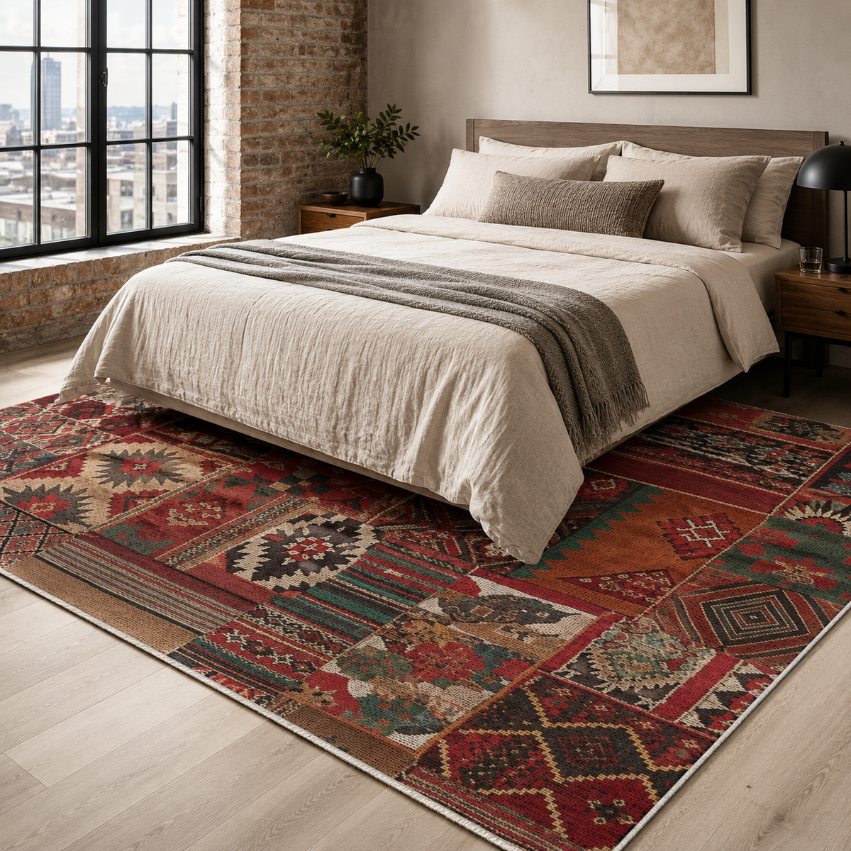 Tapis Ethnique Bordeaux Lavable Sasha, vue 5