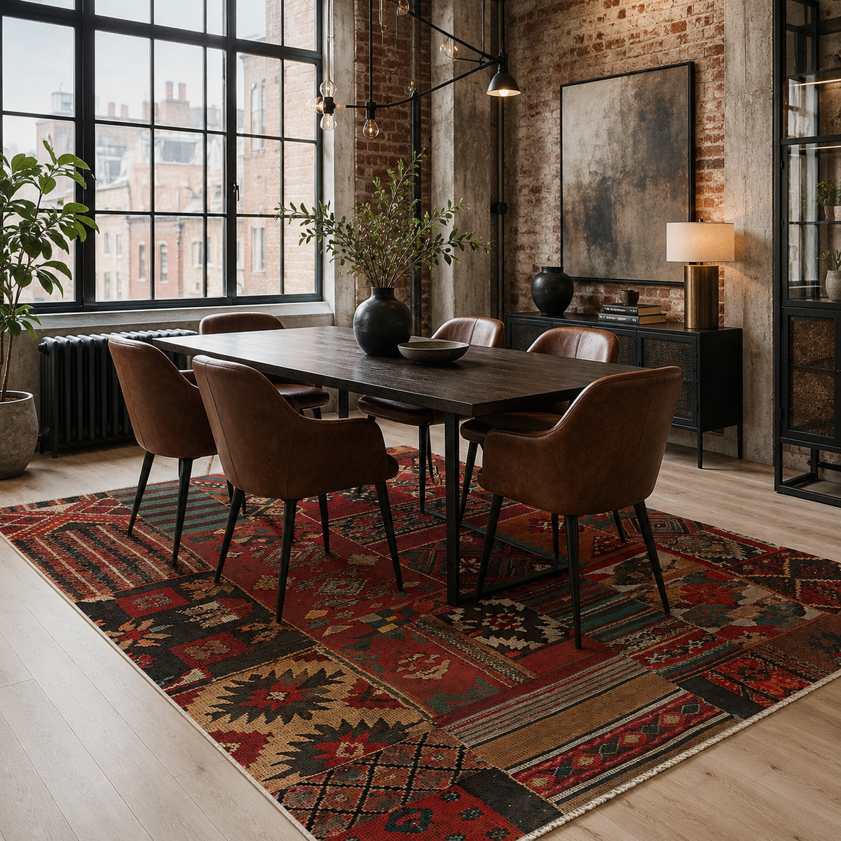 Tapis Ethnique Bordeaux Lavable Sasha, vue 6