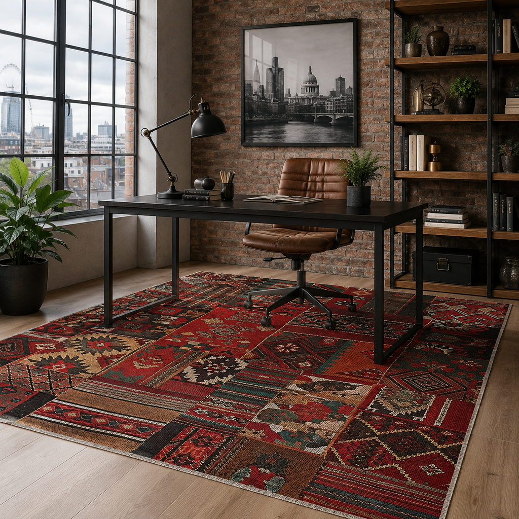Tapis Ethnique Bordeaux Lavable Sasha, vue 7