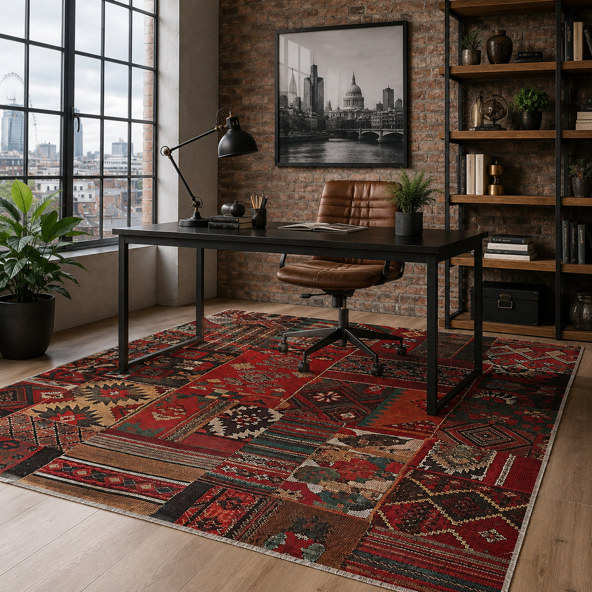 Tapis Ethnique Bordeaux Lavable Sasha, vue 7