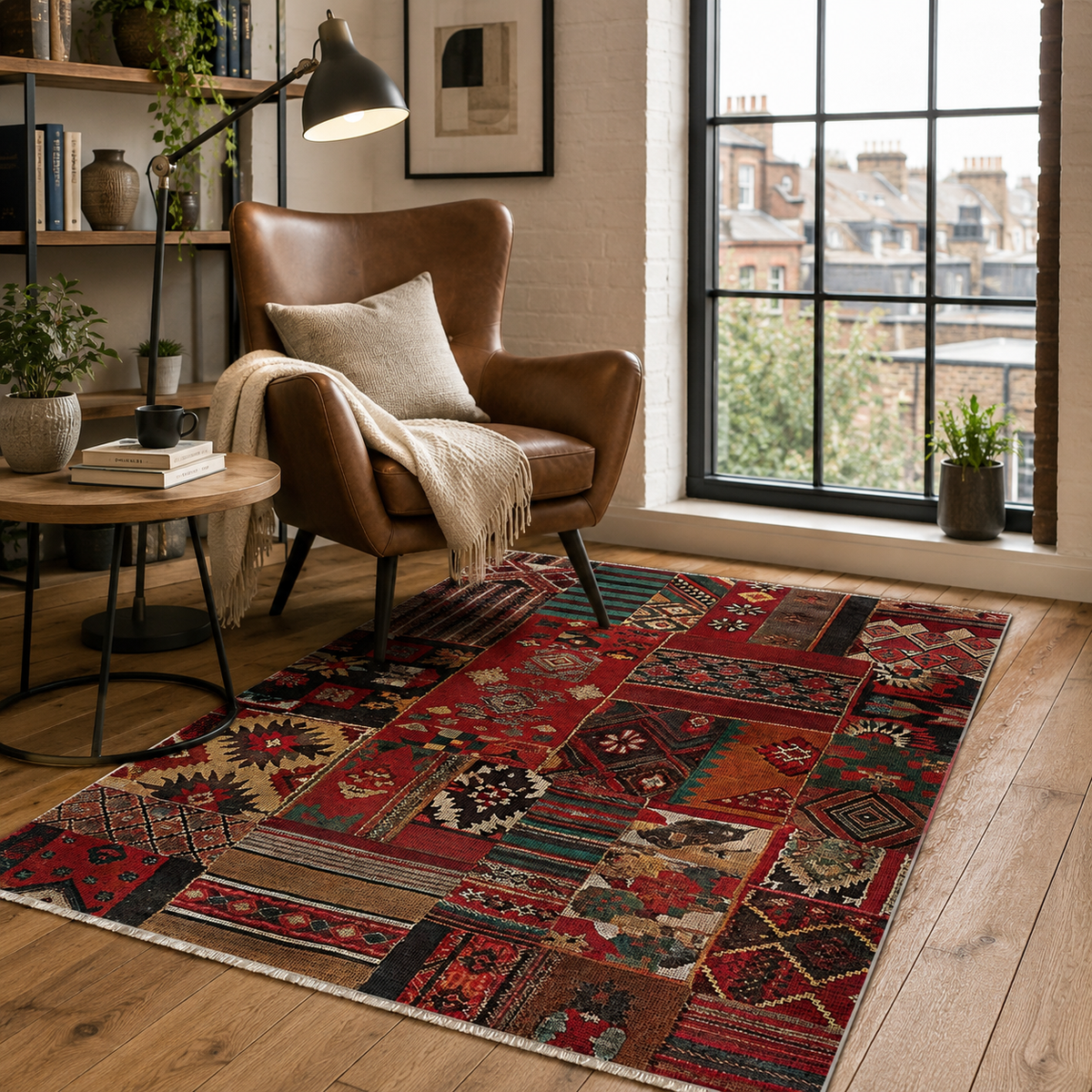 Tapis Ethnique Bordeaux Lavable Sasha, vue 8