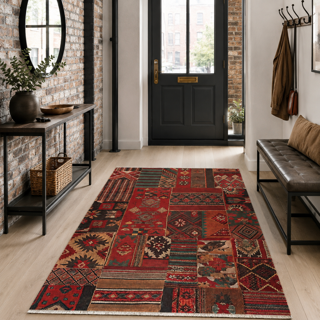 Tapis Ethnique Bordeaux Lavable Sasha, vue 9