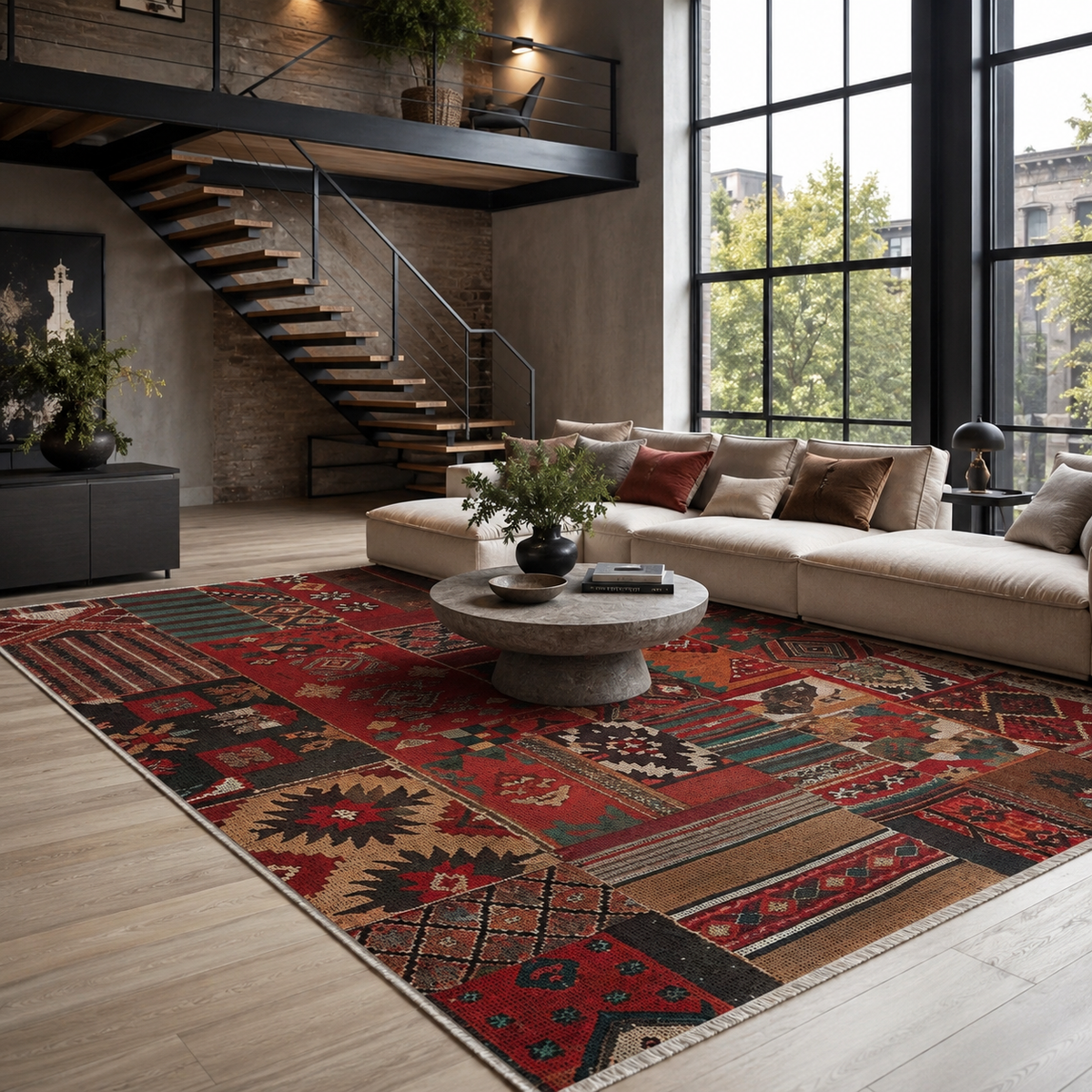 Tapis Ethnique Bordeaux Lavable Sasha, vue 10
