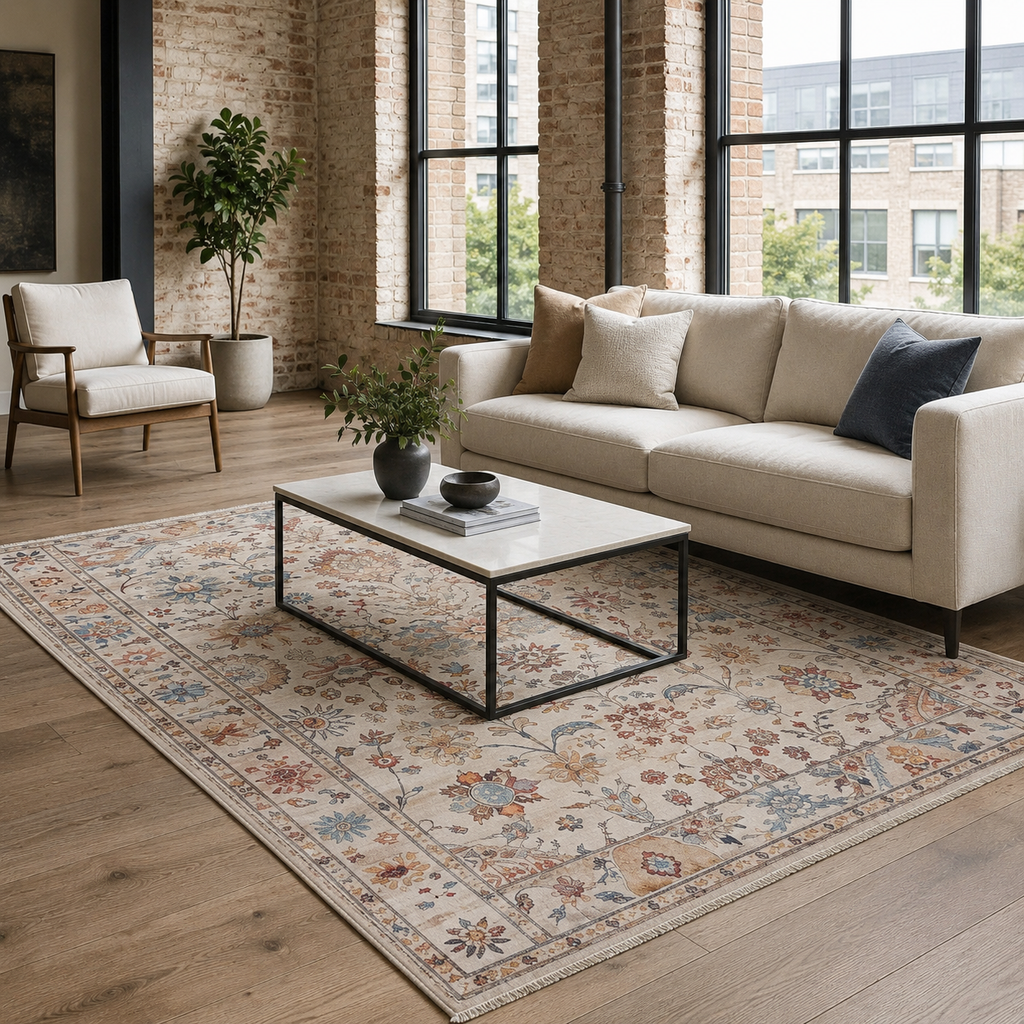 Tapis Classique Crème et Blanc Lavable Ariane, vue 3