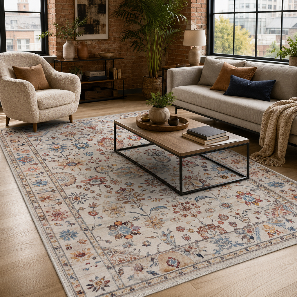 Tapis Classique Crème et Blanc Lavable Ariane, vue 4