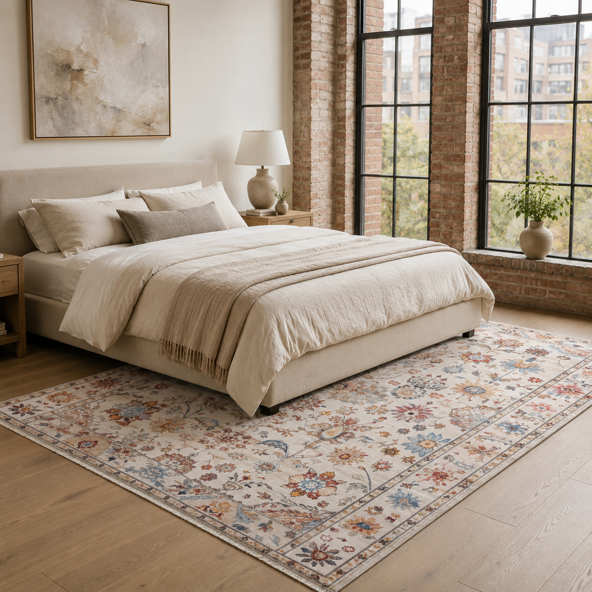 Tapis Classique Crème et Blanc Lavable Ariane, vue 5