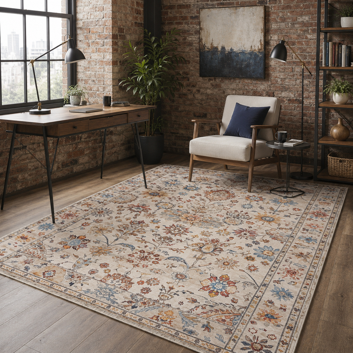Tapis Classique Crème et Blanc Lavable Ariane, vue 7