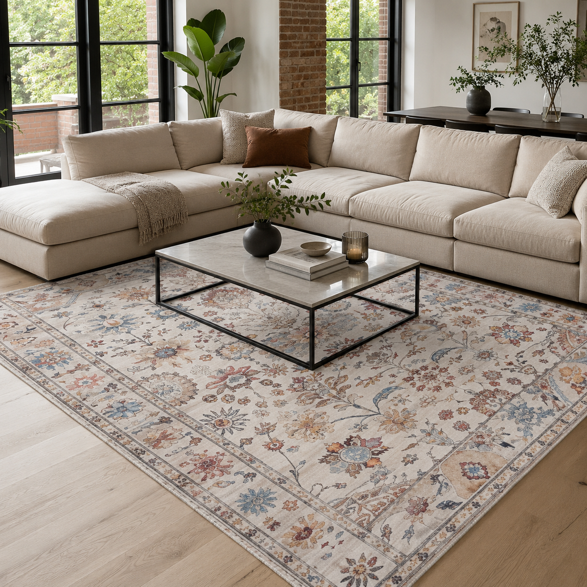 Tapis Classique Crème et Blanc Lavable Ariane, vue 8
