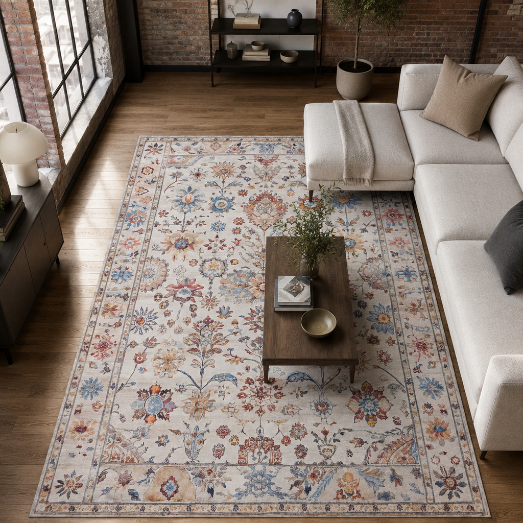Tapis Classique Crème et Blanc Lavable Ariane, vue 9