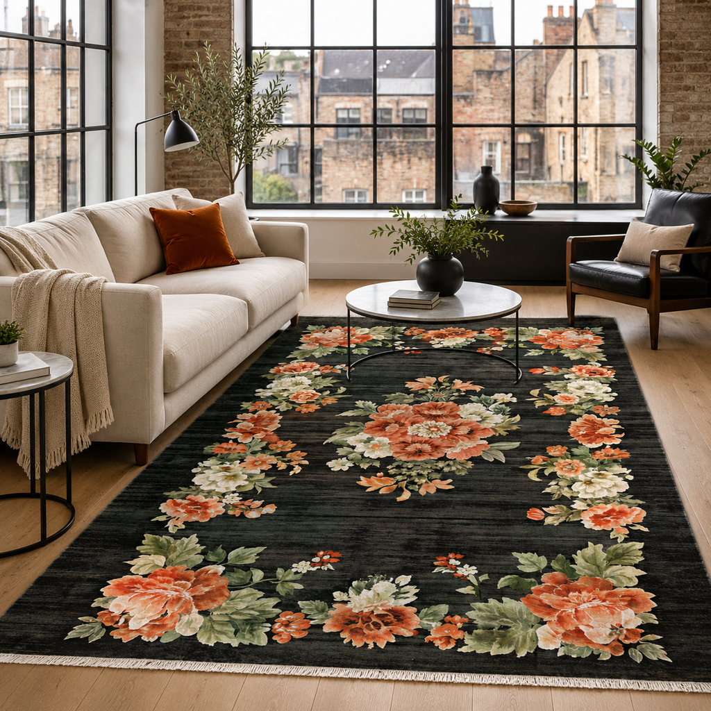 Tapis Ethnique Bordeaux Lavable Roxane, vue principale