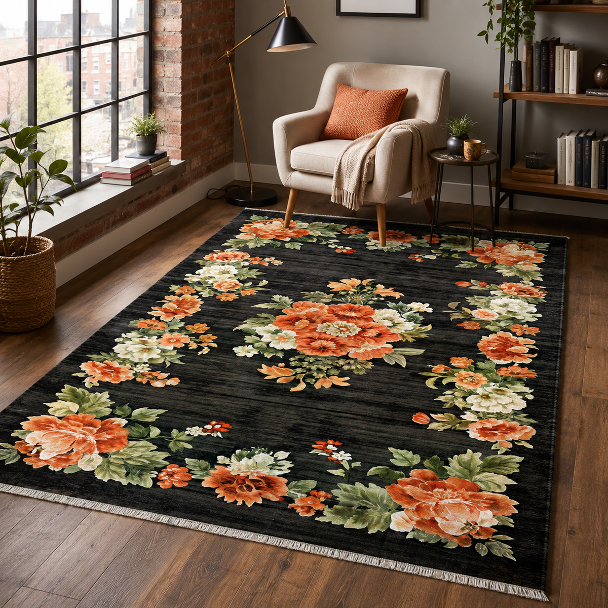 Tapis Ethnique Bordeaux Lavable Roxane, vue 5