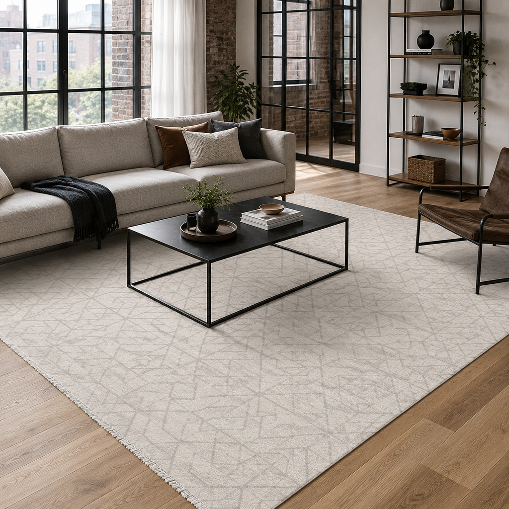 Tapis Moderne Crème et Blanc Lavable Oriane, vue principale