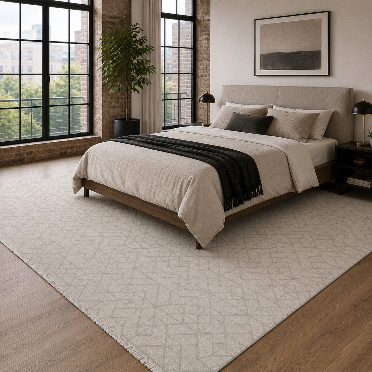 Tapis Moderne Crème et Blanc Lavable Oriane, vue 4