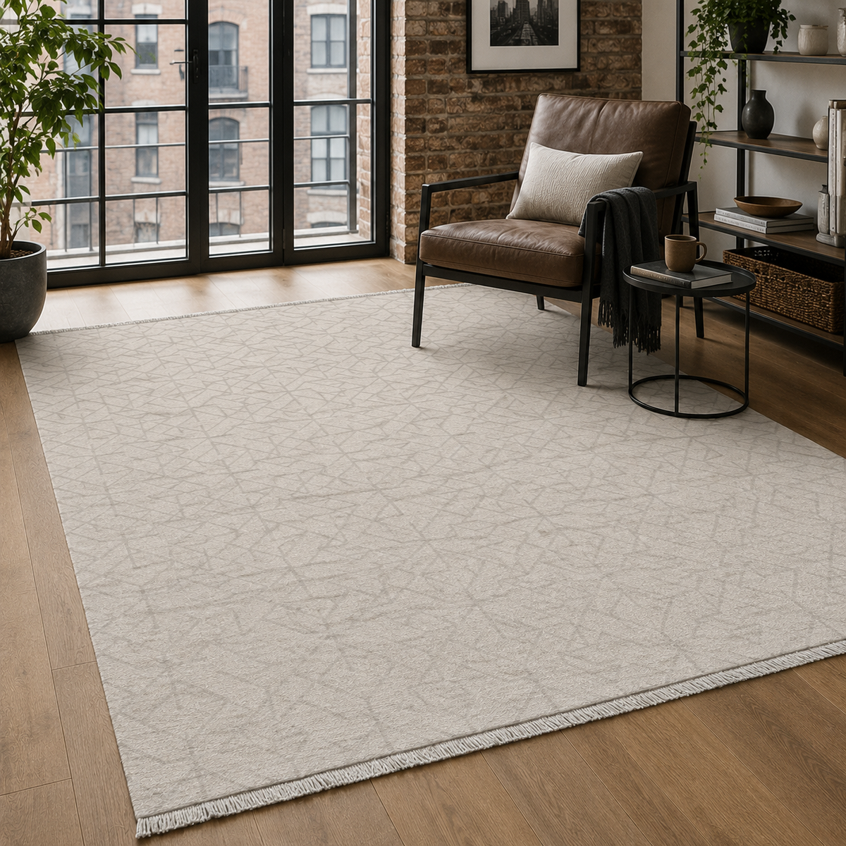 Tapis Moderne Crème et Blanc Lavable Oriane, vue 6