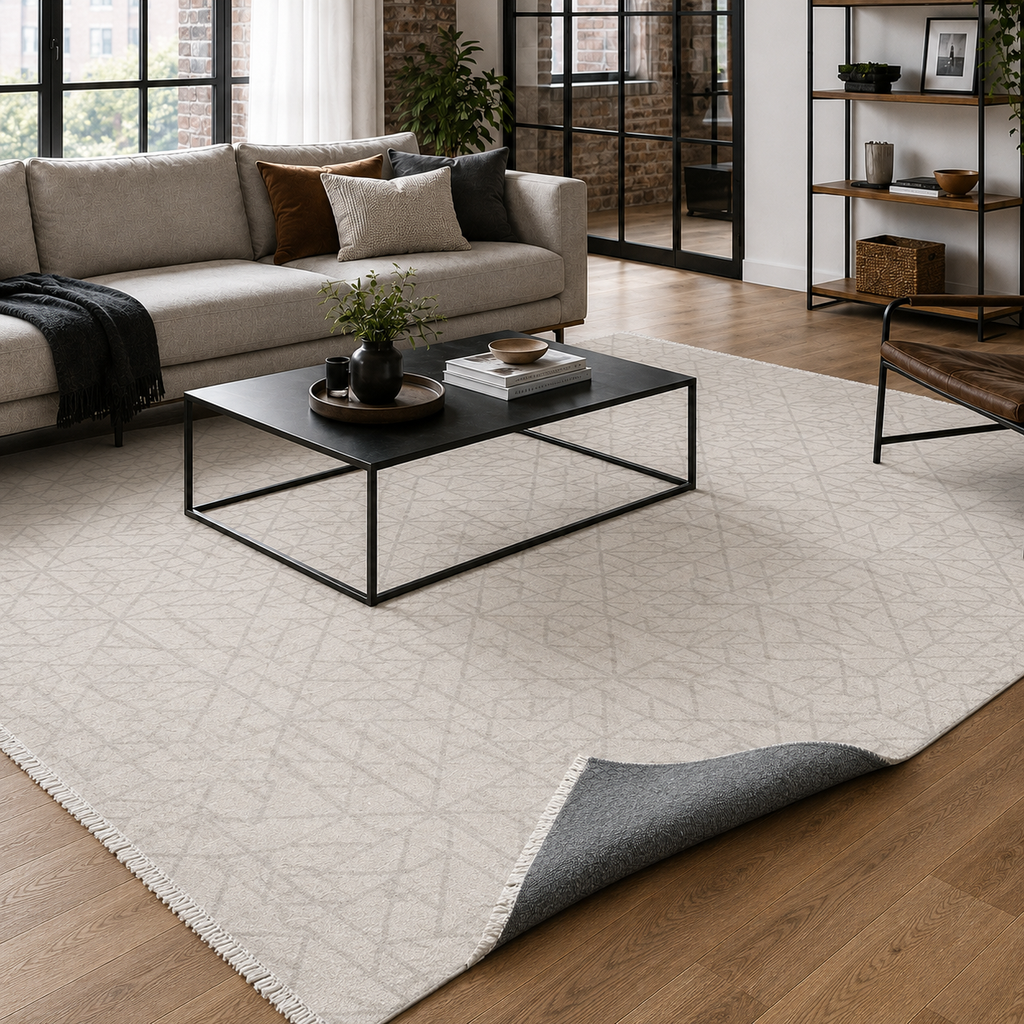 Tapis Moderne Crème et Blanc Lavable Oriane, vue 10