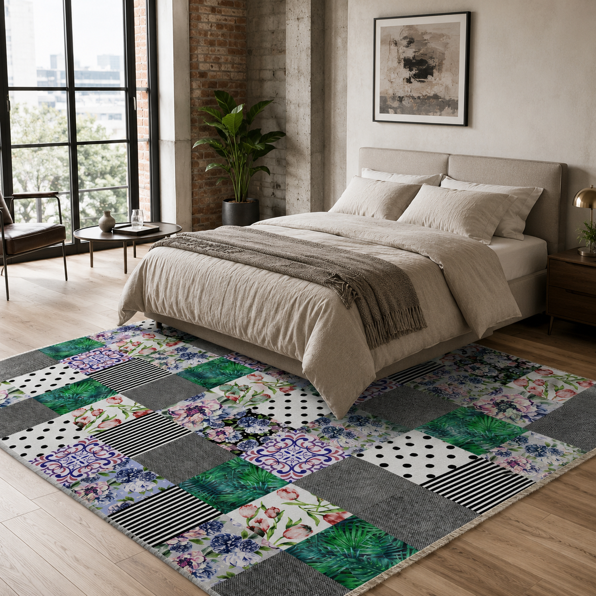 Tapis Géométrique Moderne Gris Lavable Sarah, vue 4