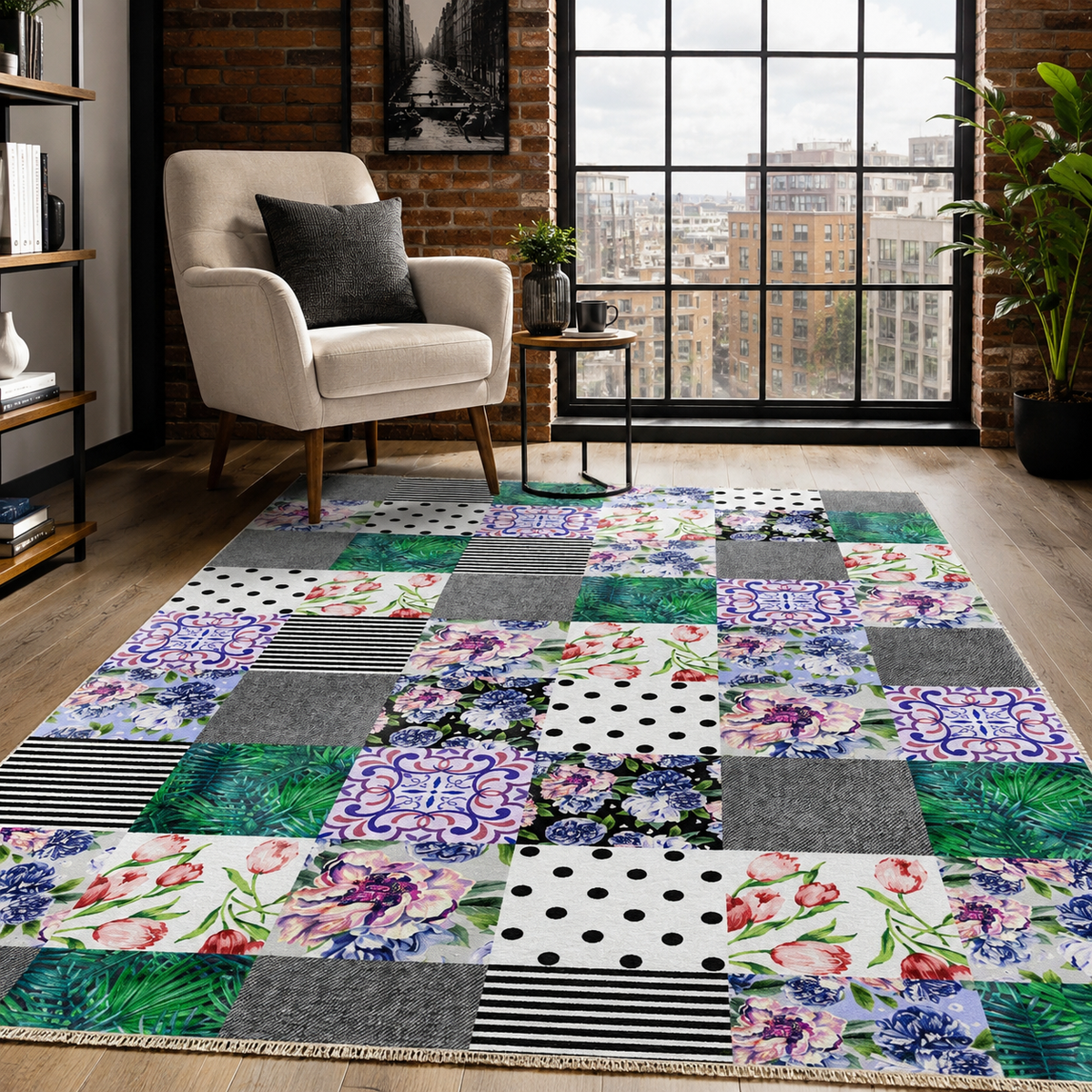 Tapis Géométrique Moderne Gris Lavable Sarah, vue 7