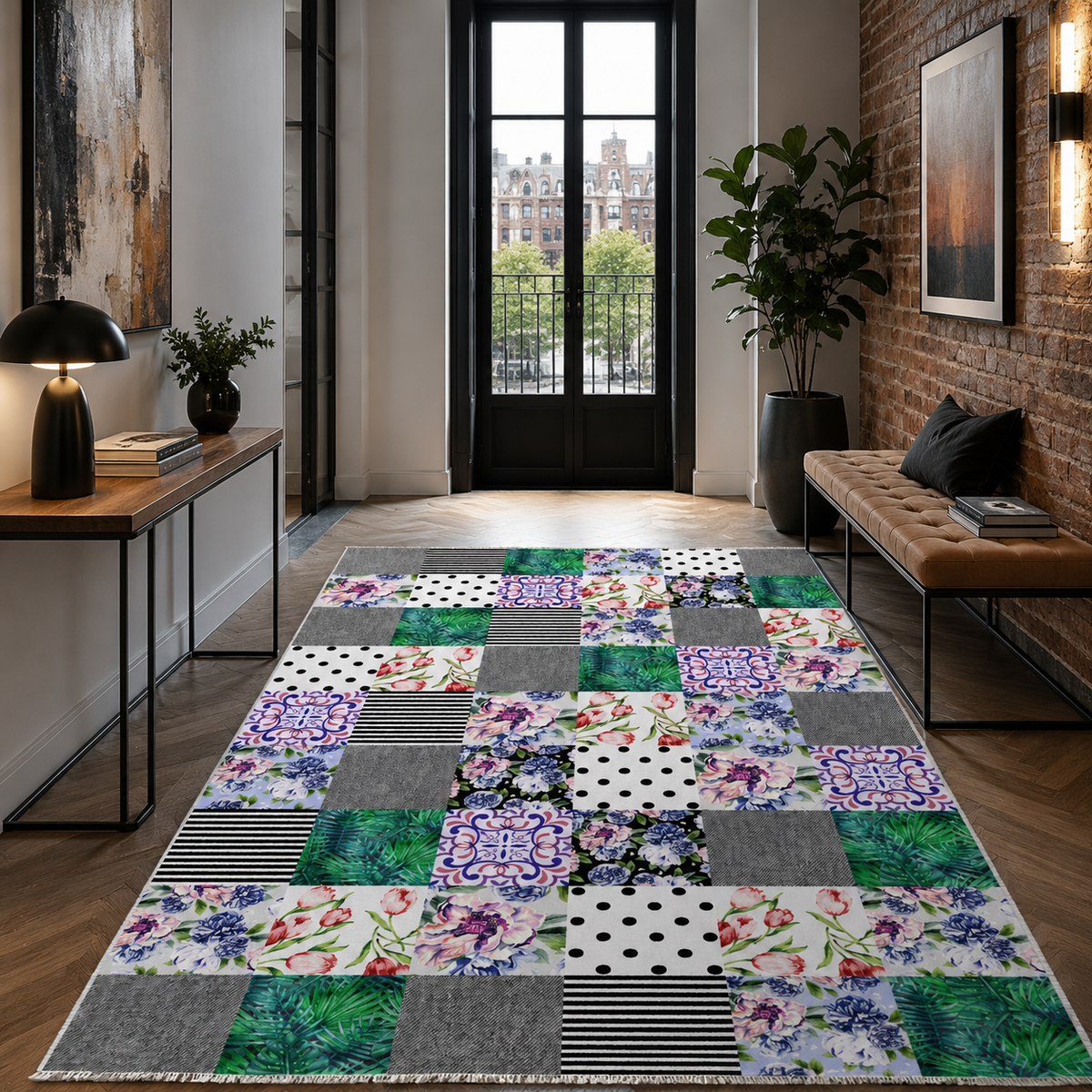 Tapis Géométrique Moderne Gris Lavable Sarah, vue 8