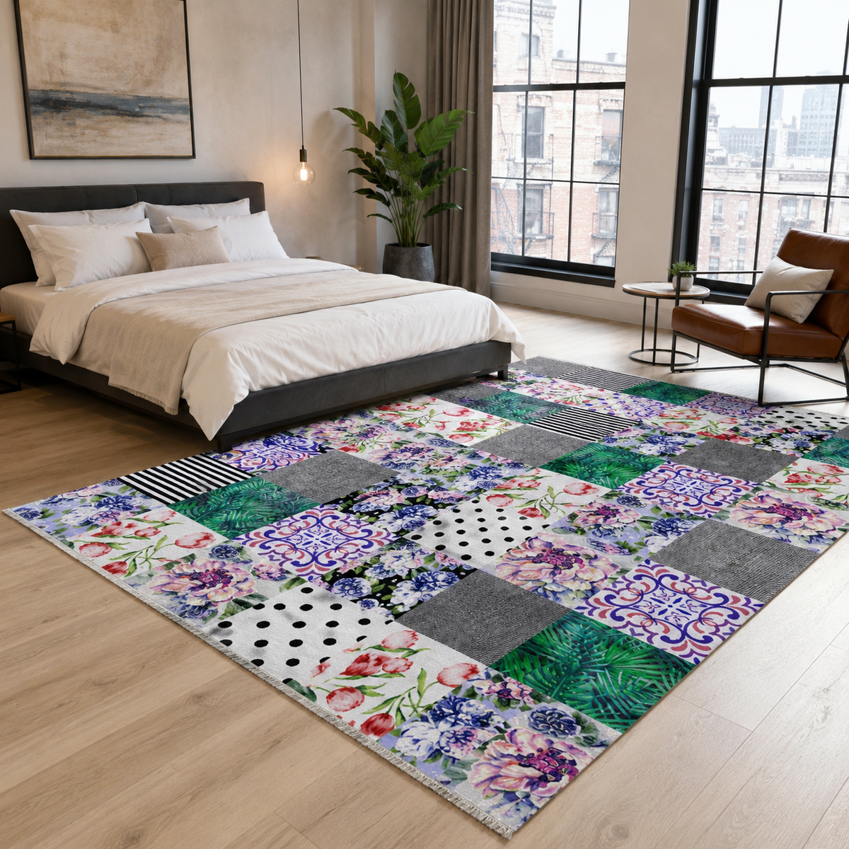 Tapis Géométrique Moderne Gris Lavable Sarah, vue 10