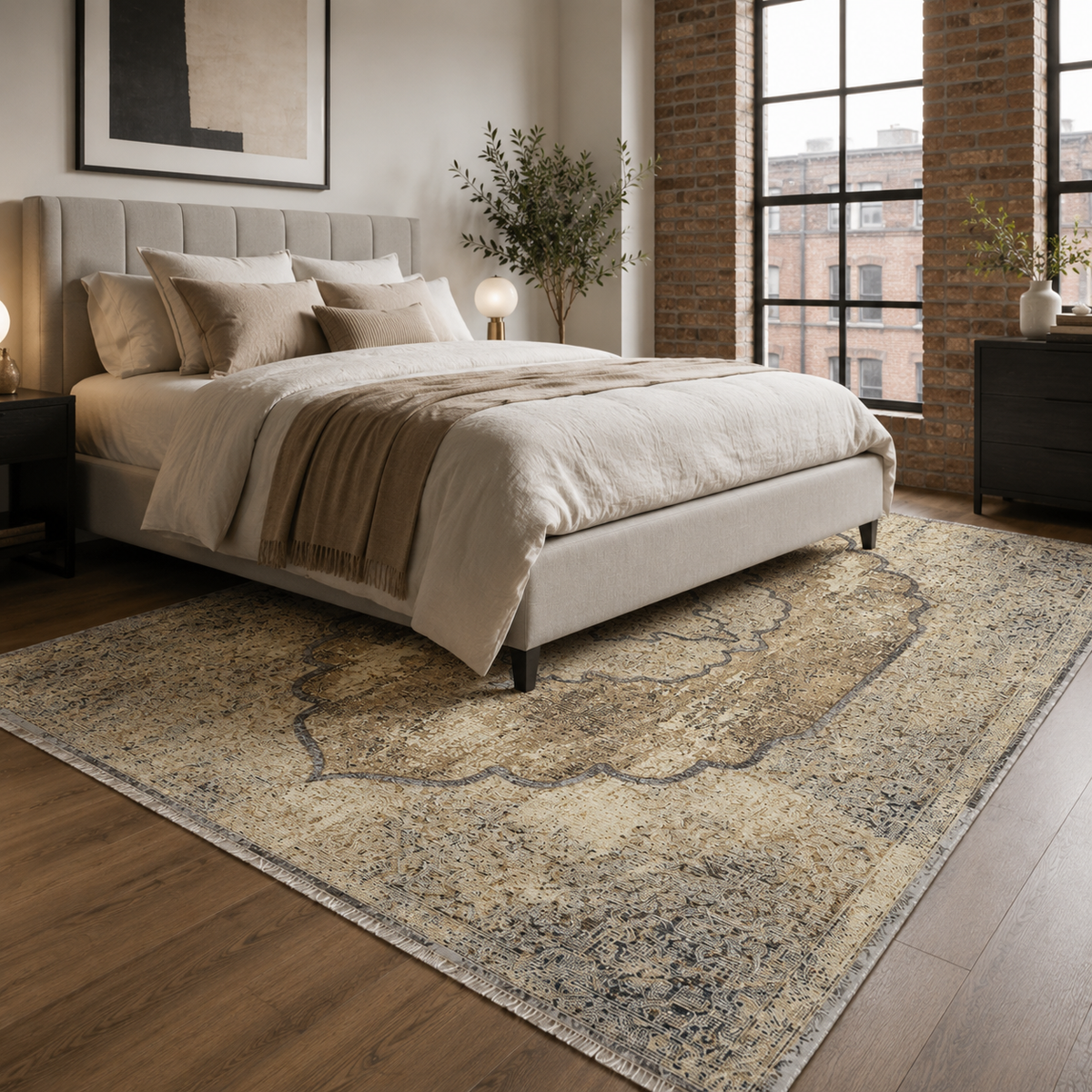 Tapis Vintage Bleu Marine Lavable Georgia, vue 5