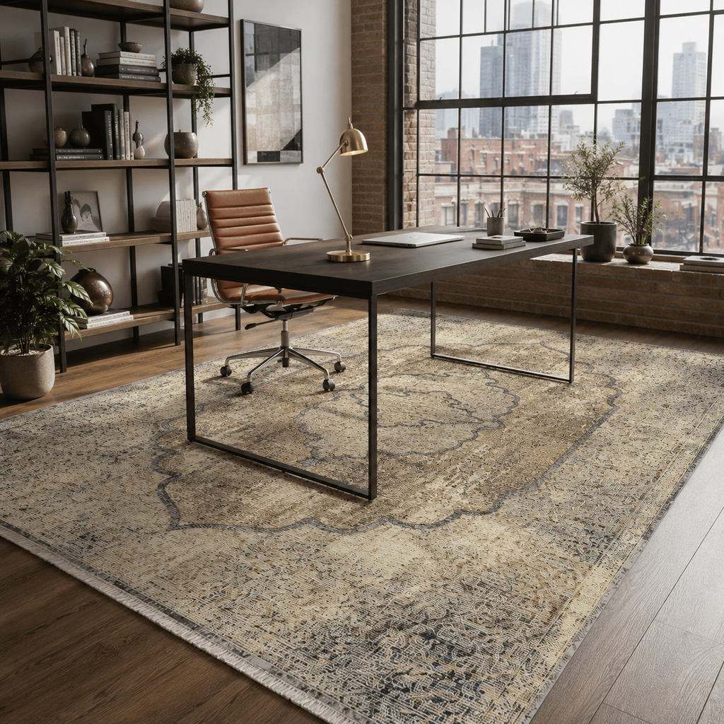 Tapis Vintage Bleu Marine Lavable Georgia, vue 7
