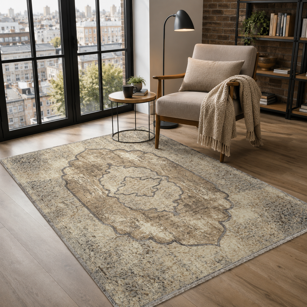 Tapis Vintage Bleu Marine Lavable Georgia, vue 8