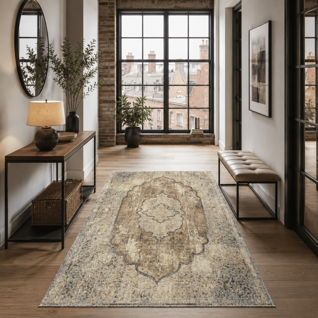 Tapis Vintage Bleu Marine Lavable Georgia, vue 9