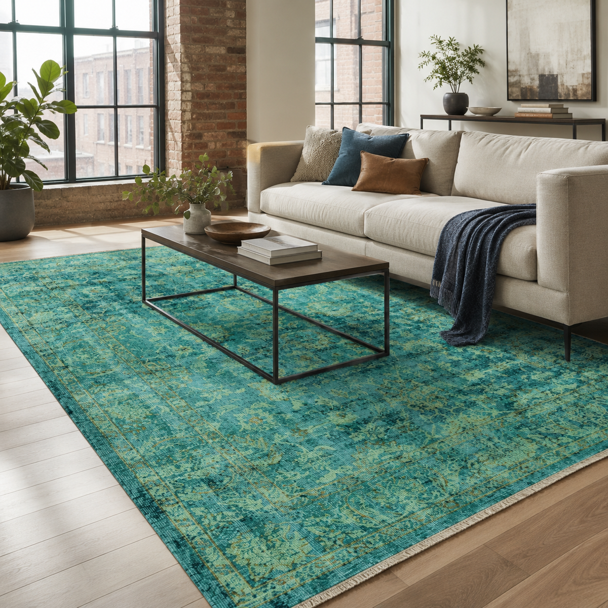 Tapis Vintage Gris Lavable Flora, vue principale