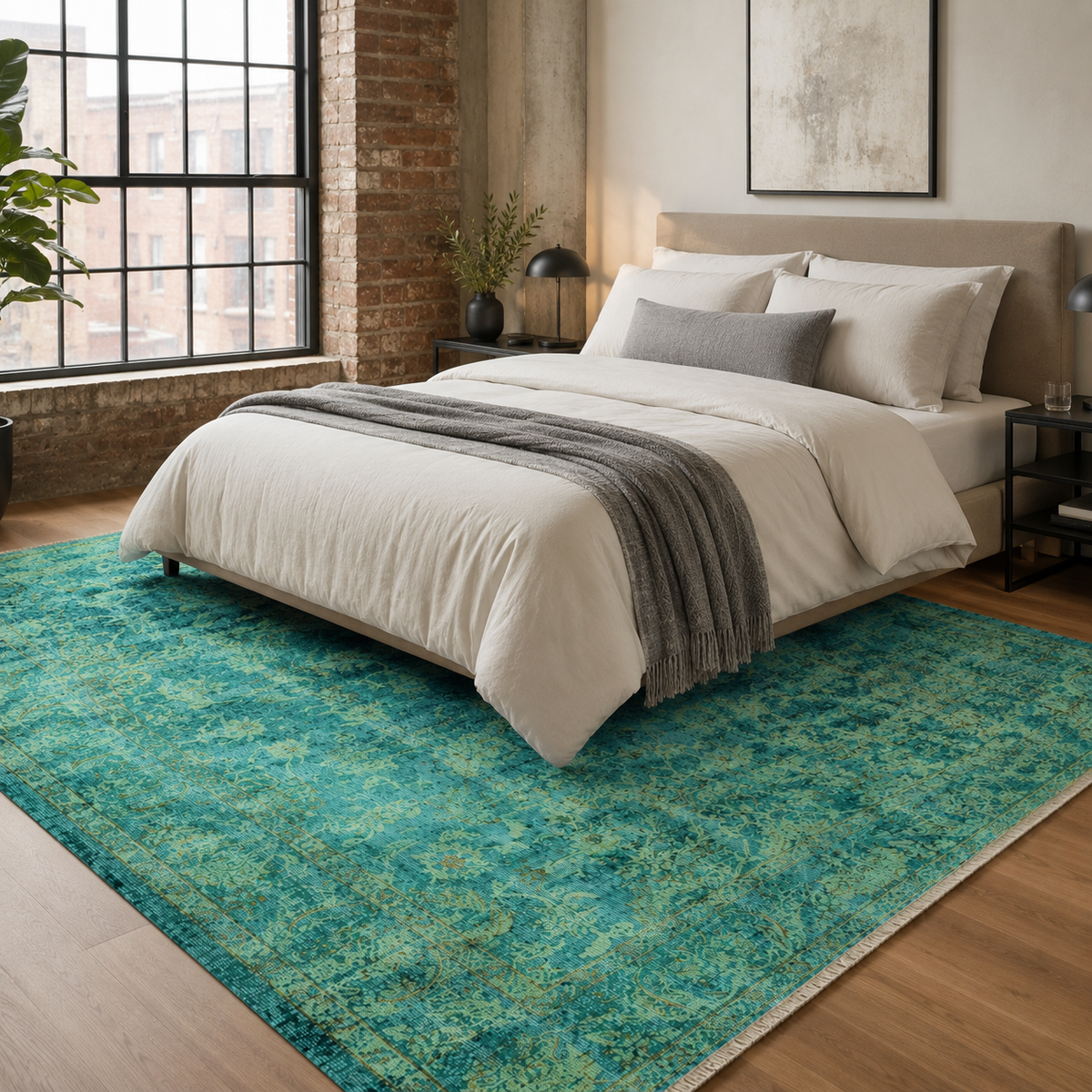 Tapis Vintage Gris Lavable Flora, vue 5