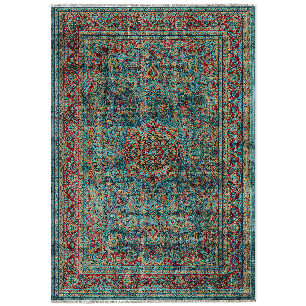 Détail du motif du tapis vintage bleu marine lavable Mia