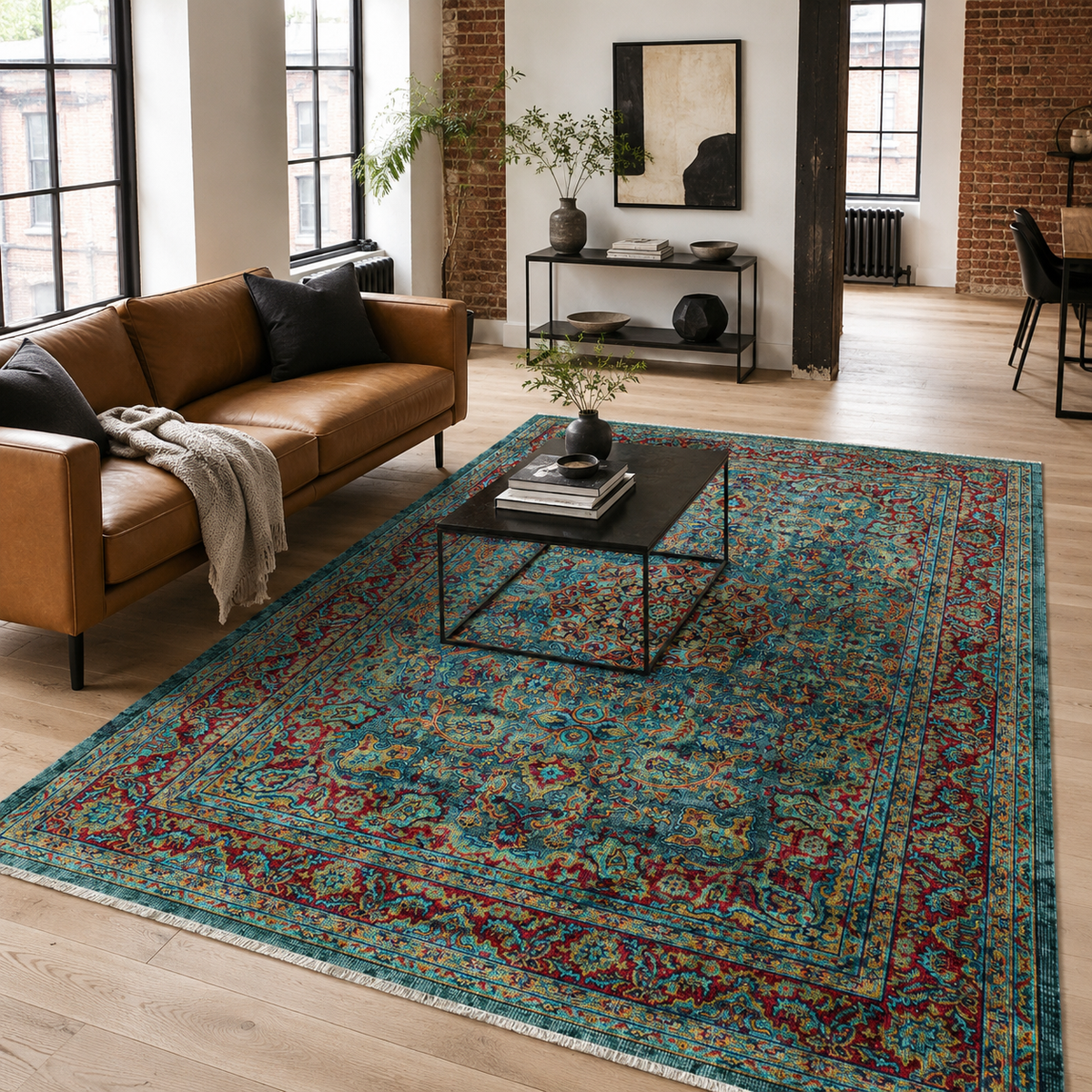 Tapis Vintage Bleu Marine Lavable Mia, vue 4