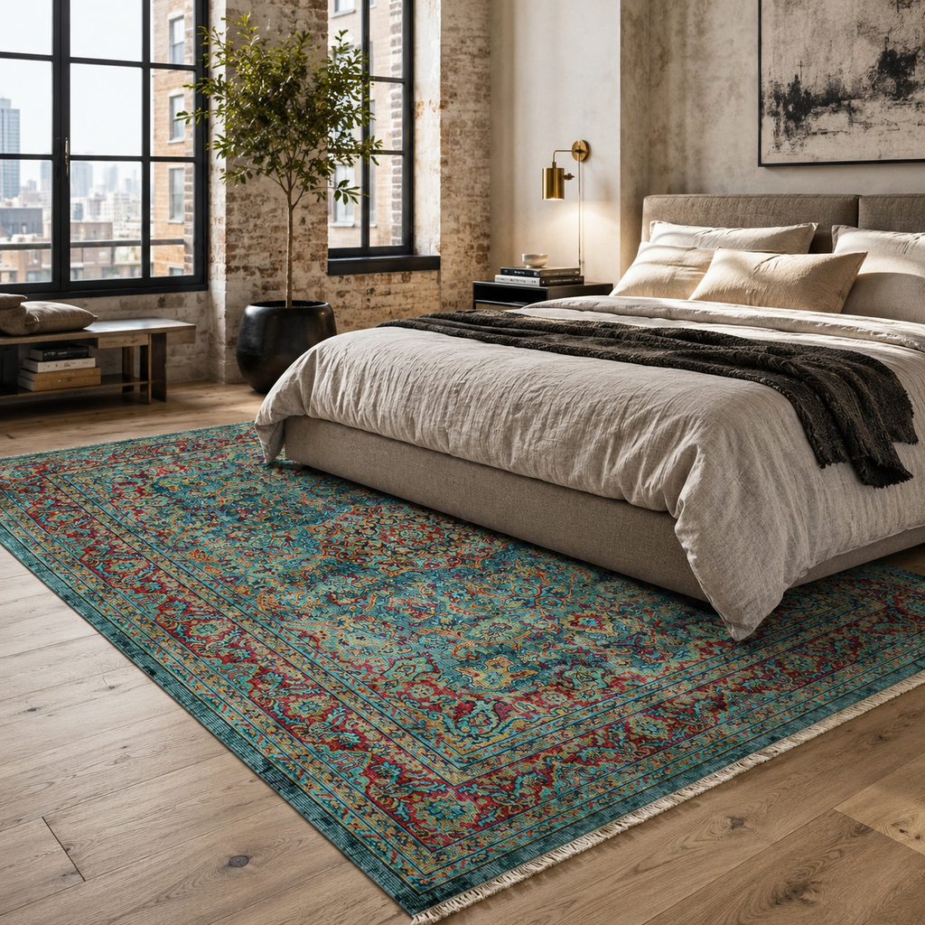 Tapis Vintage Bleu Marine Lavable Mia, vue 5