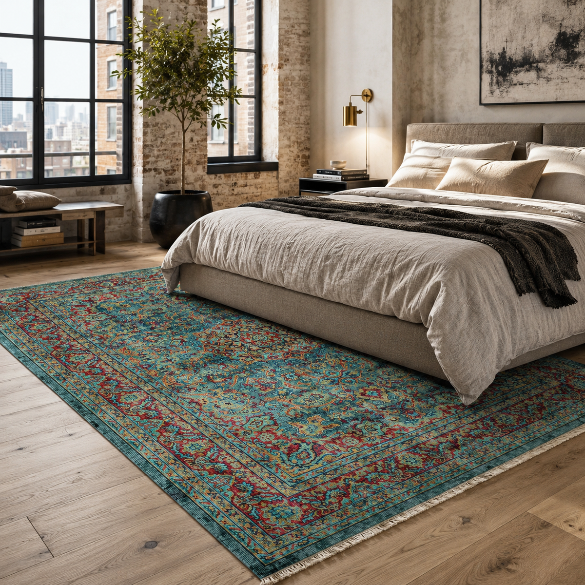 Tapis Vintage Bleu Marine Lavable Mia, vue 5
