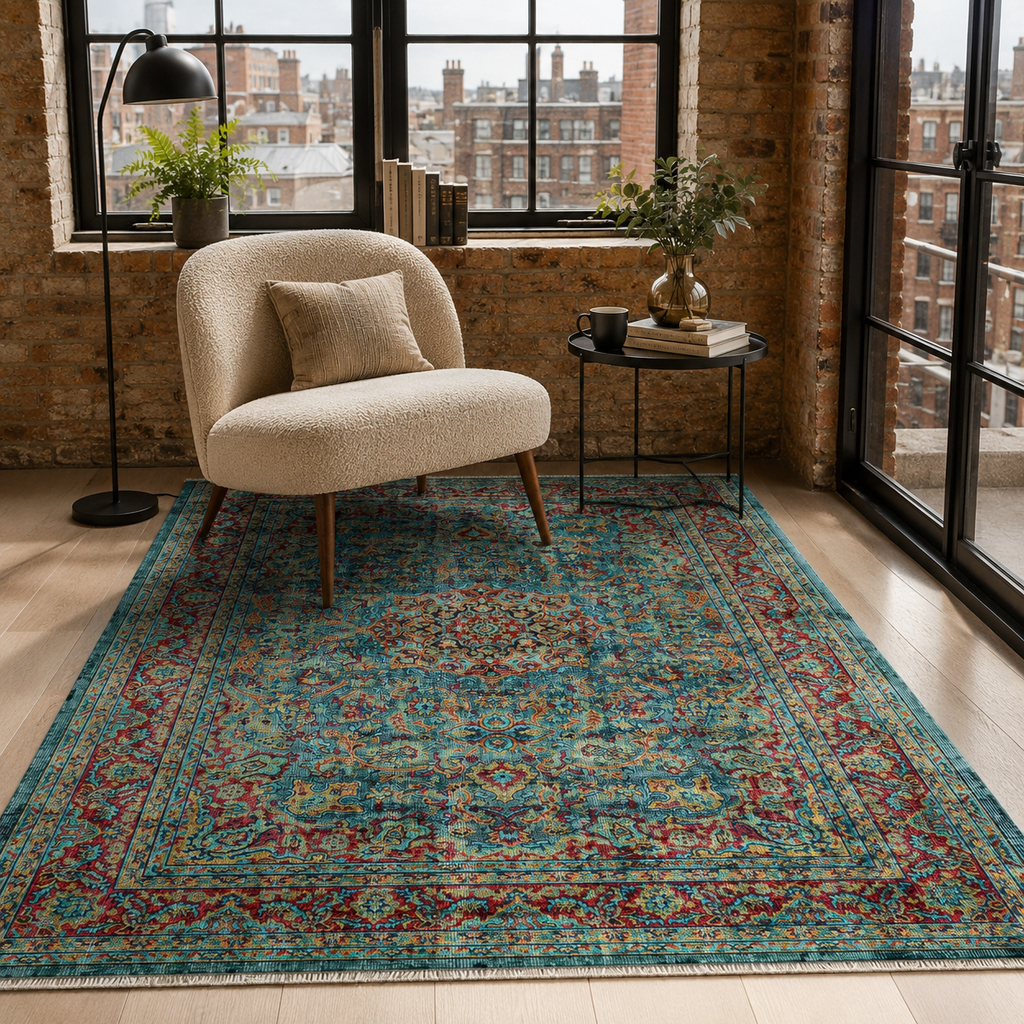 Tapis Vintage Bleu Marine Lavable Mia, vue 8