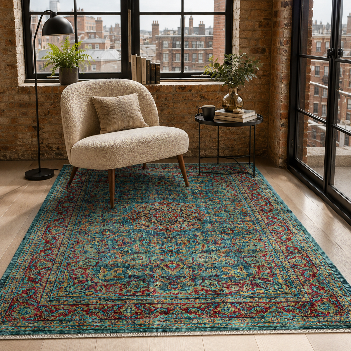 Tapis Vintage Bleu Marine Lavable Mia, vue 8