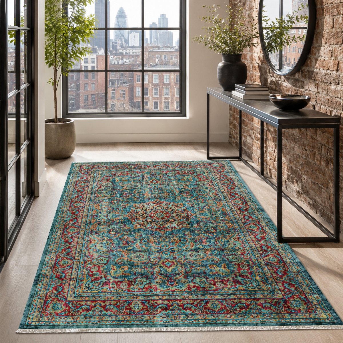 Tapis Vintage Bleu Marine Lavable Mia, vue 9