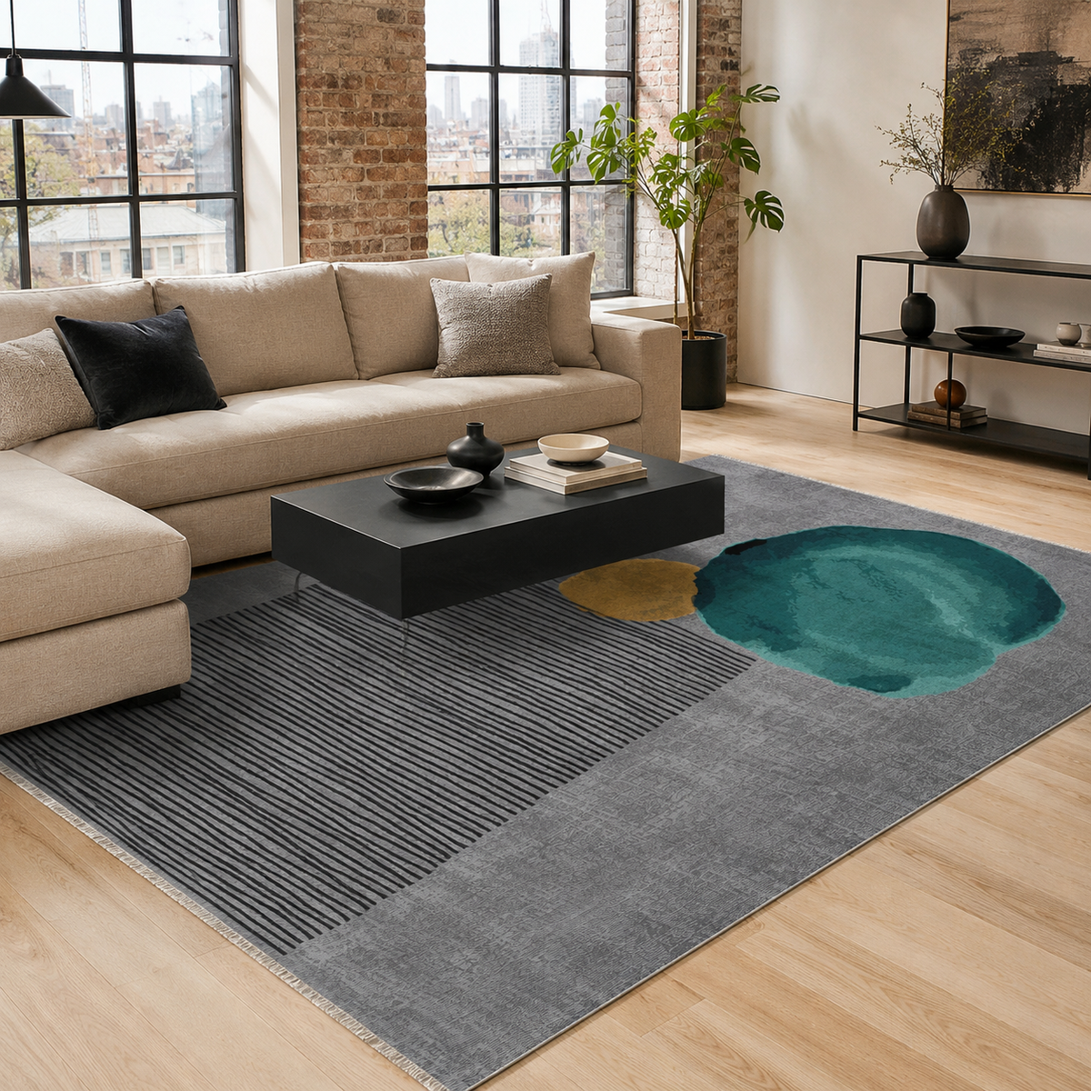 Tapis Moderne Gris Lavable Raphaëlle, vue principale