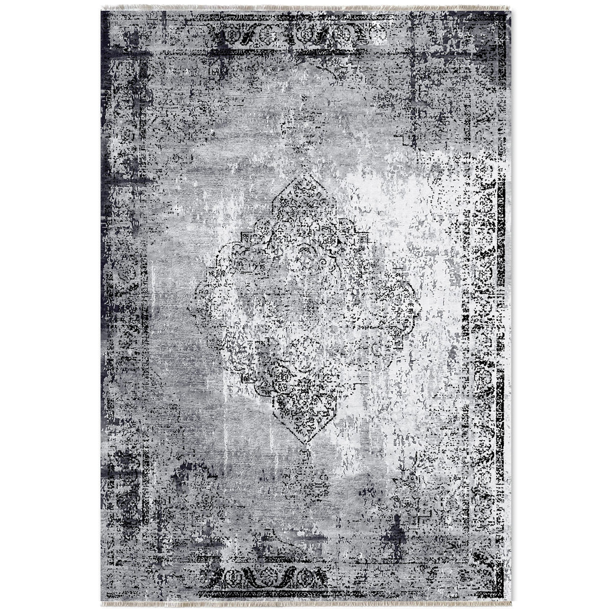 Détail du motif du tapis géométrique vintage gris lavable Élio