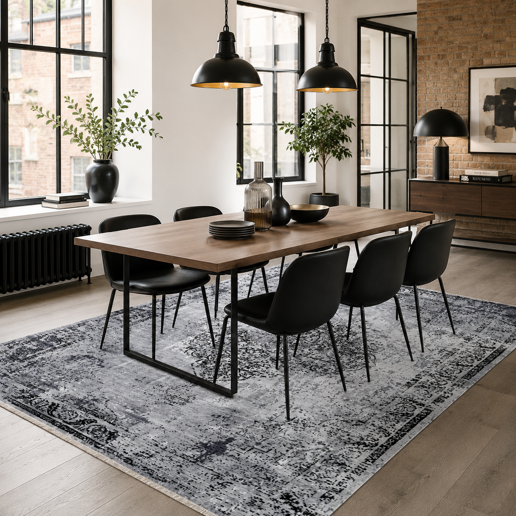 Tapis Géométrique Vintage Gris Lavable Élio, vue 5