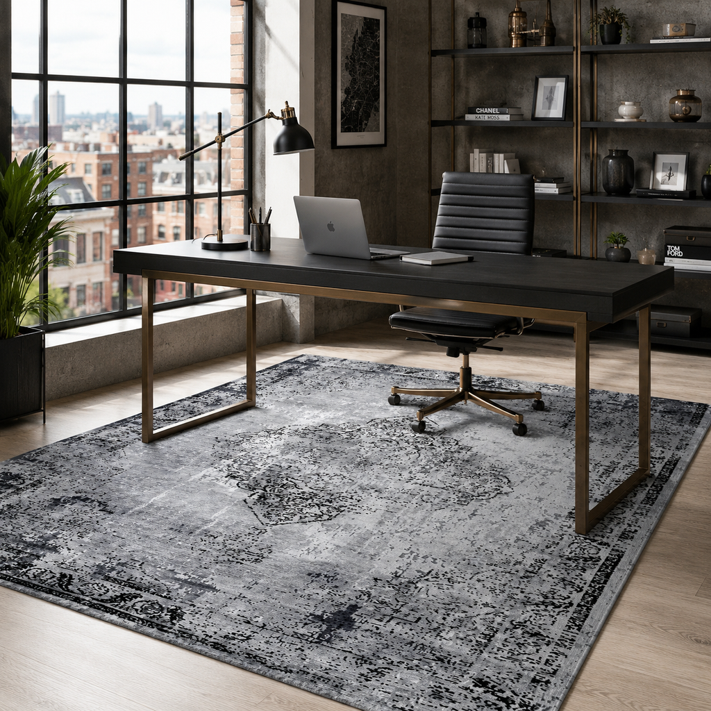Tapis Géométrique Vintage Gris Lavable Élio, vue 6