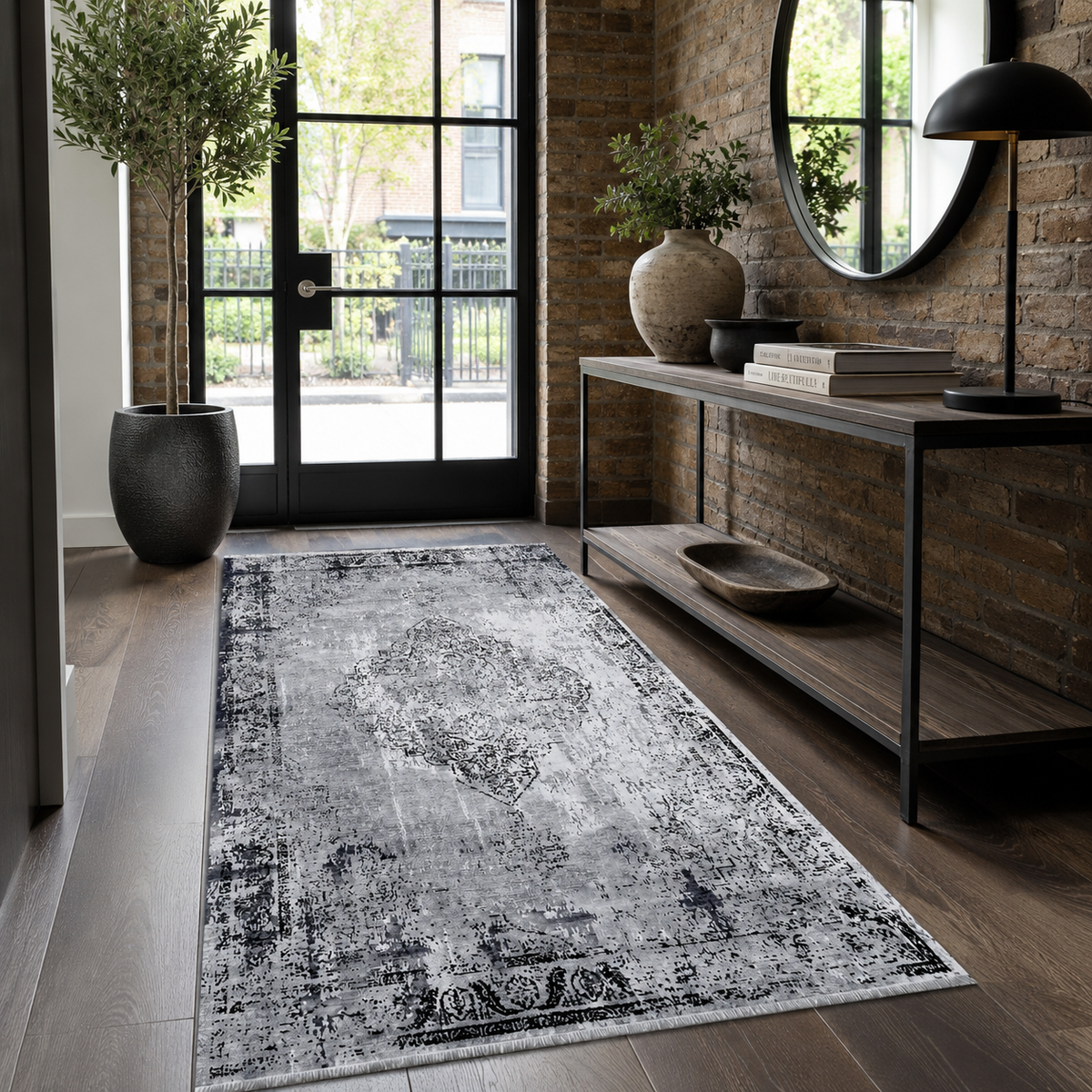 Tapis Géométrique Vintage Gris Lavable Élio, vue 7