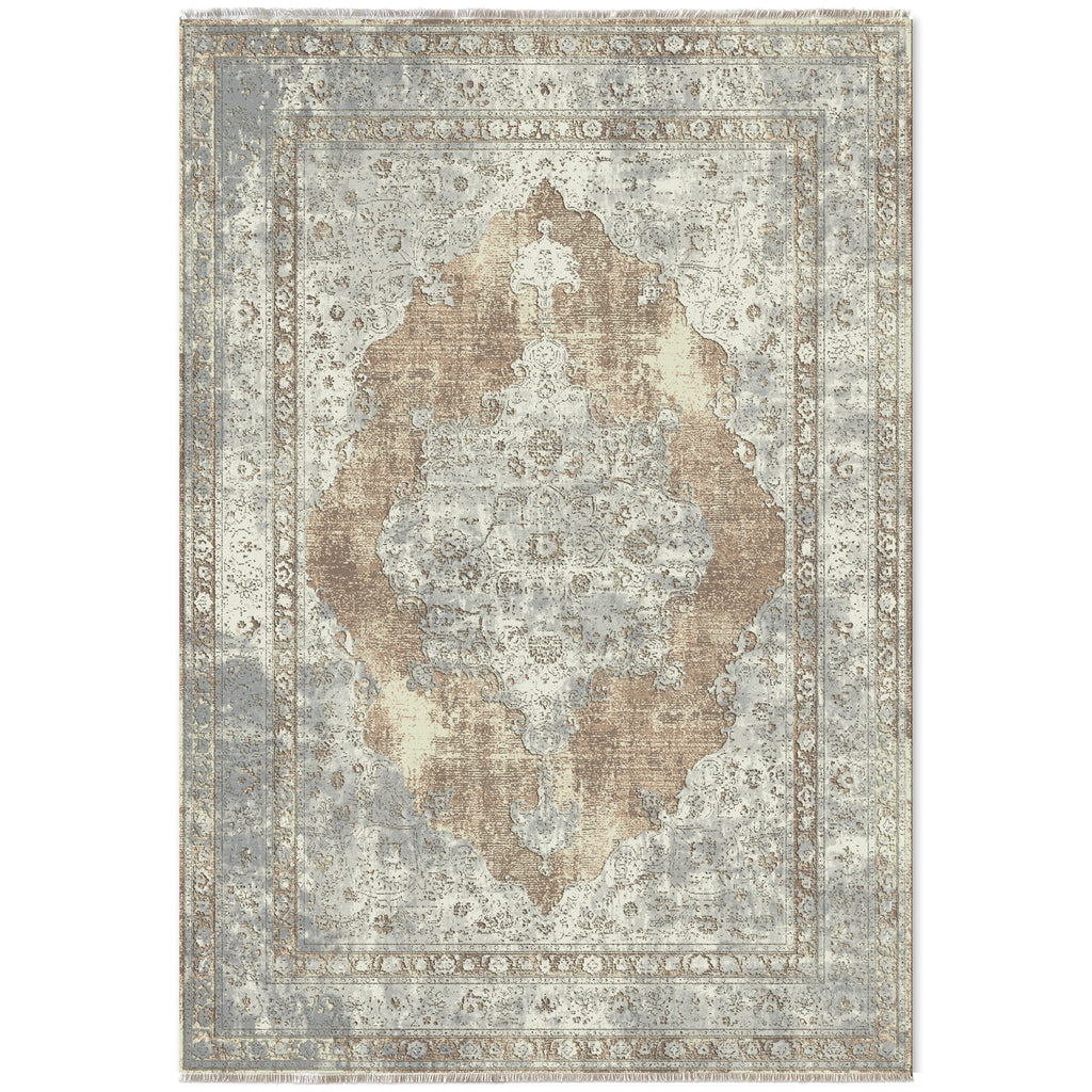 Détail du motif du tapis classique vintage bleu marine lavable Adèle