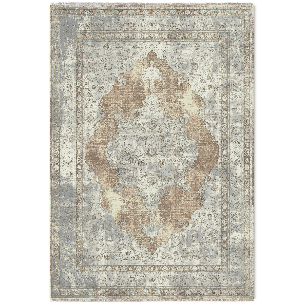 Détail du motif du tapis classique vintage bleu marine lavable Adèle