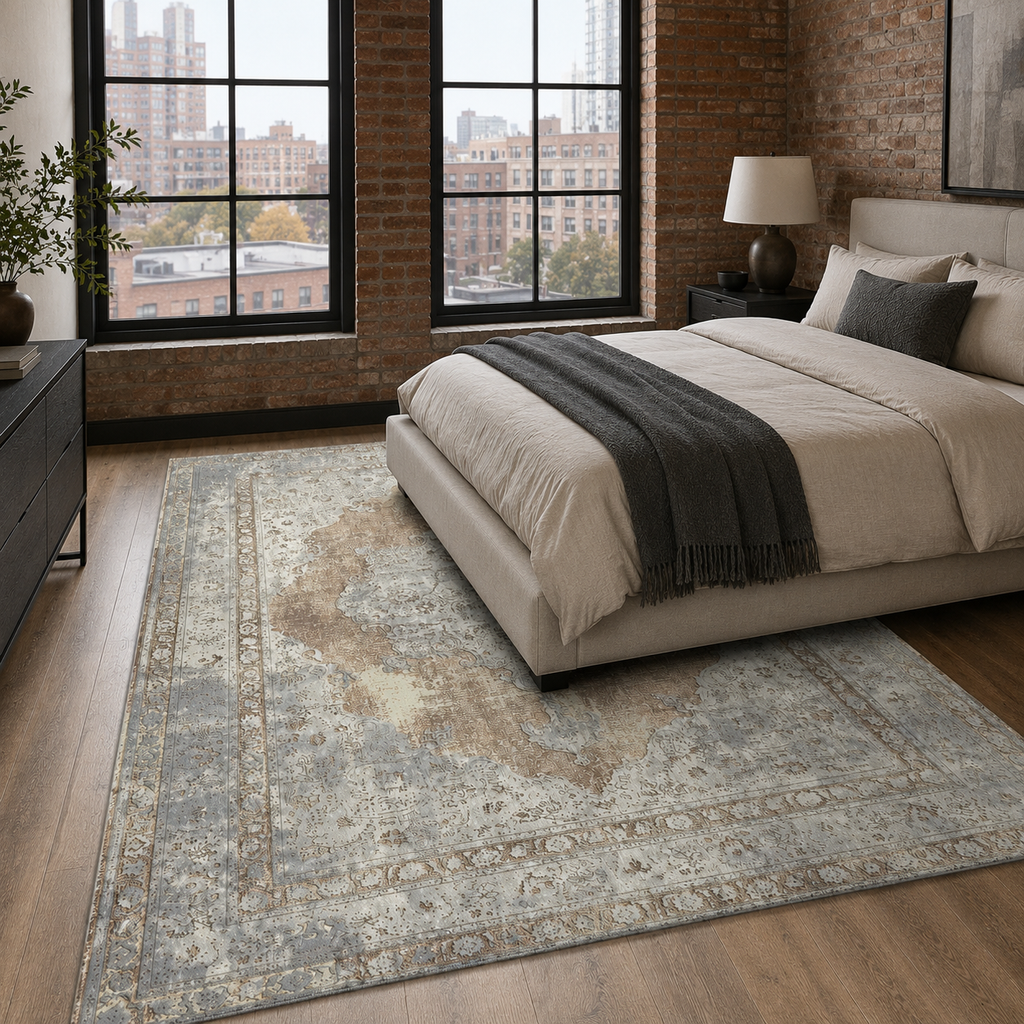 Tapis Classique Vintage Bleu Marine Lavable Adèle, vue 5